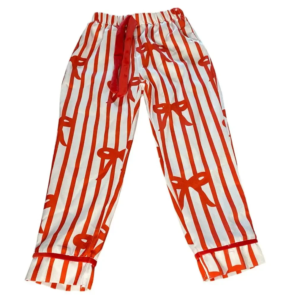 Shein red white striped satin bow drawstring sleep‎ pants SIZE 4T